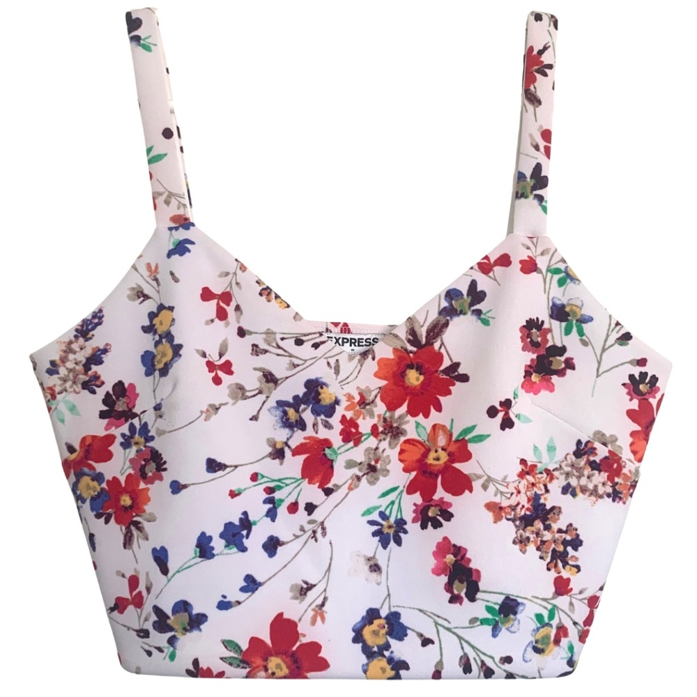 Express | White Floral Crop Top